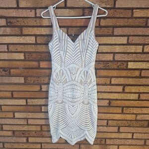 Hello Molly XS White Lace Dress With Tan Underlay
